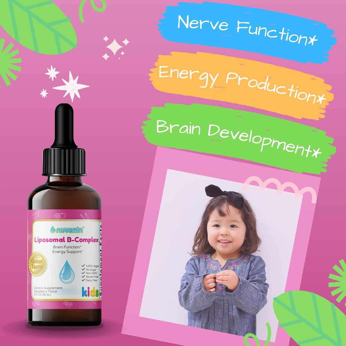 Nuvamin Liquid Liposomal B-Complex Drops – Raspberry Flavour, 2 fl oz (60 ml) - görsel 3