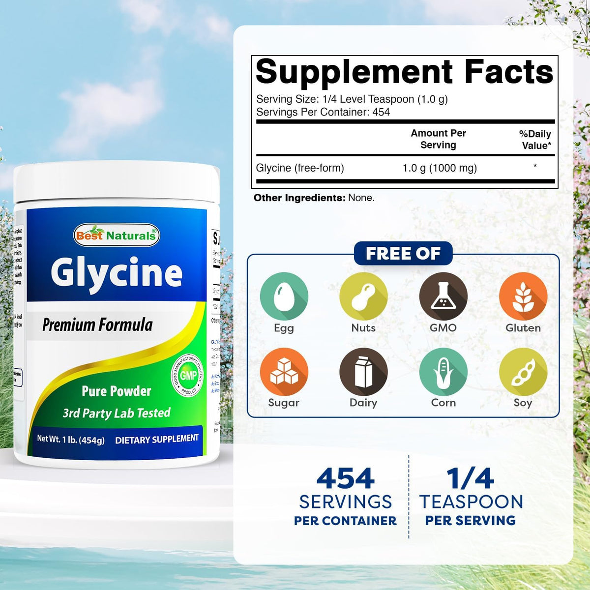 Best Naturals Glycine Powder 1 lb - Amino Acid for Relaxation & Neurotransmitter Support - görsel 2
