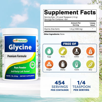 Best Naturals Glycine Powder 1 lb - Amino Acid for Relaxation & Neurotransmitter Support