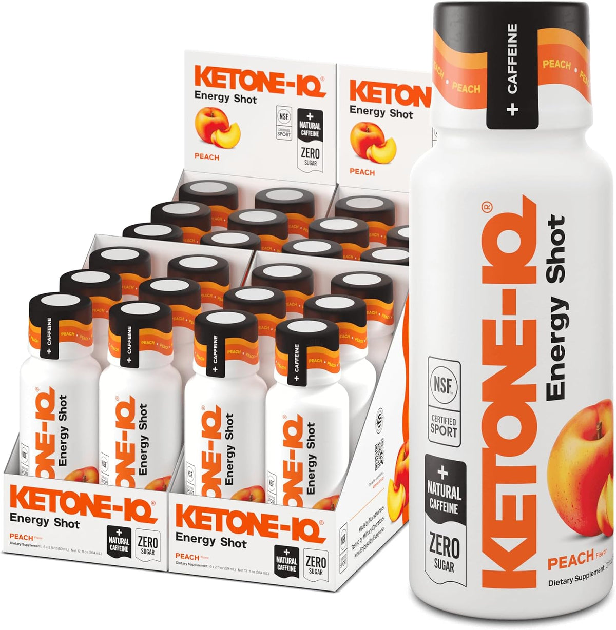 Ketone-IQ Caffeine Energy Shots – 5g Ketones, 100mg Green Tea Caffeine, B Vitamins, 24 Pack (Peach) - görsel 1