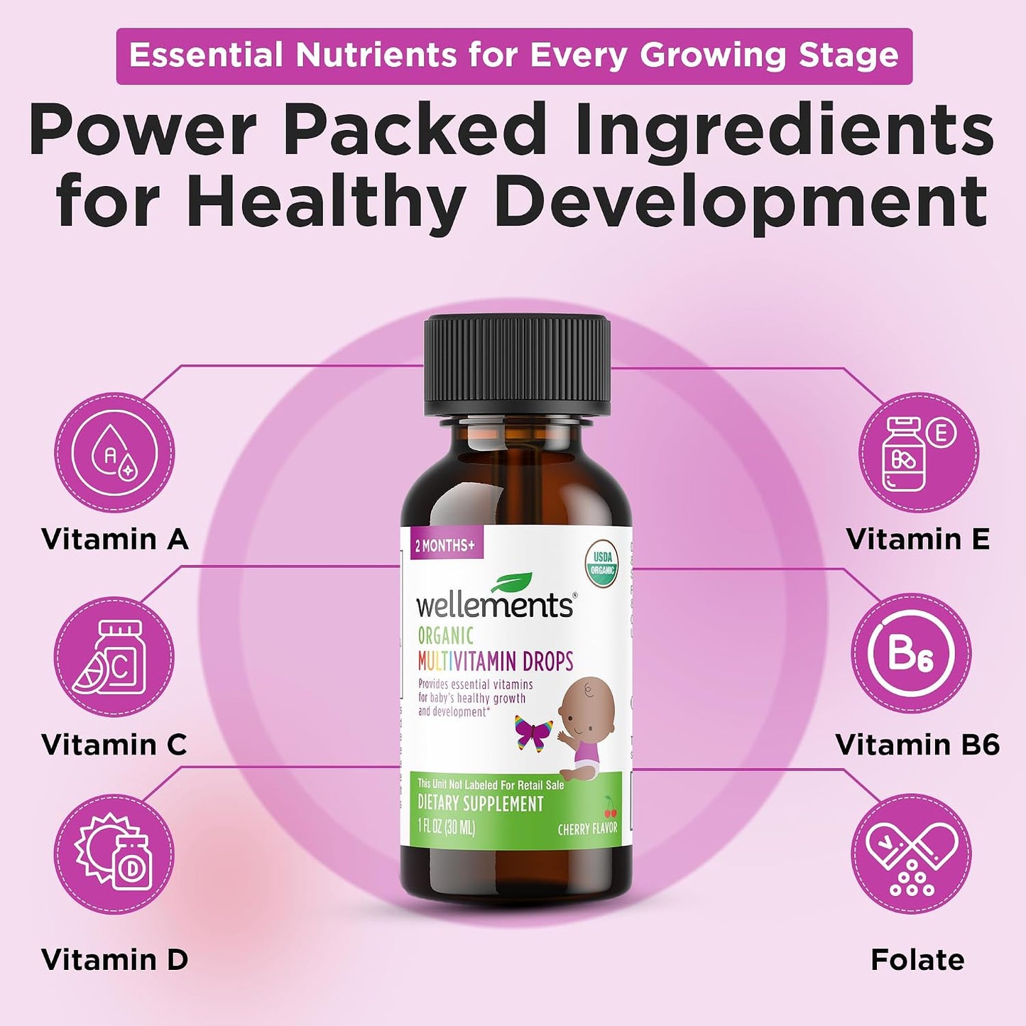 Wellements Organic Baby Multivitamin Drops - Cherry Flavour, 30 ml - görsel 5