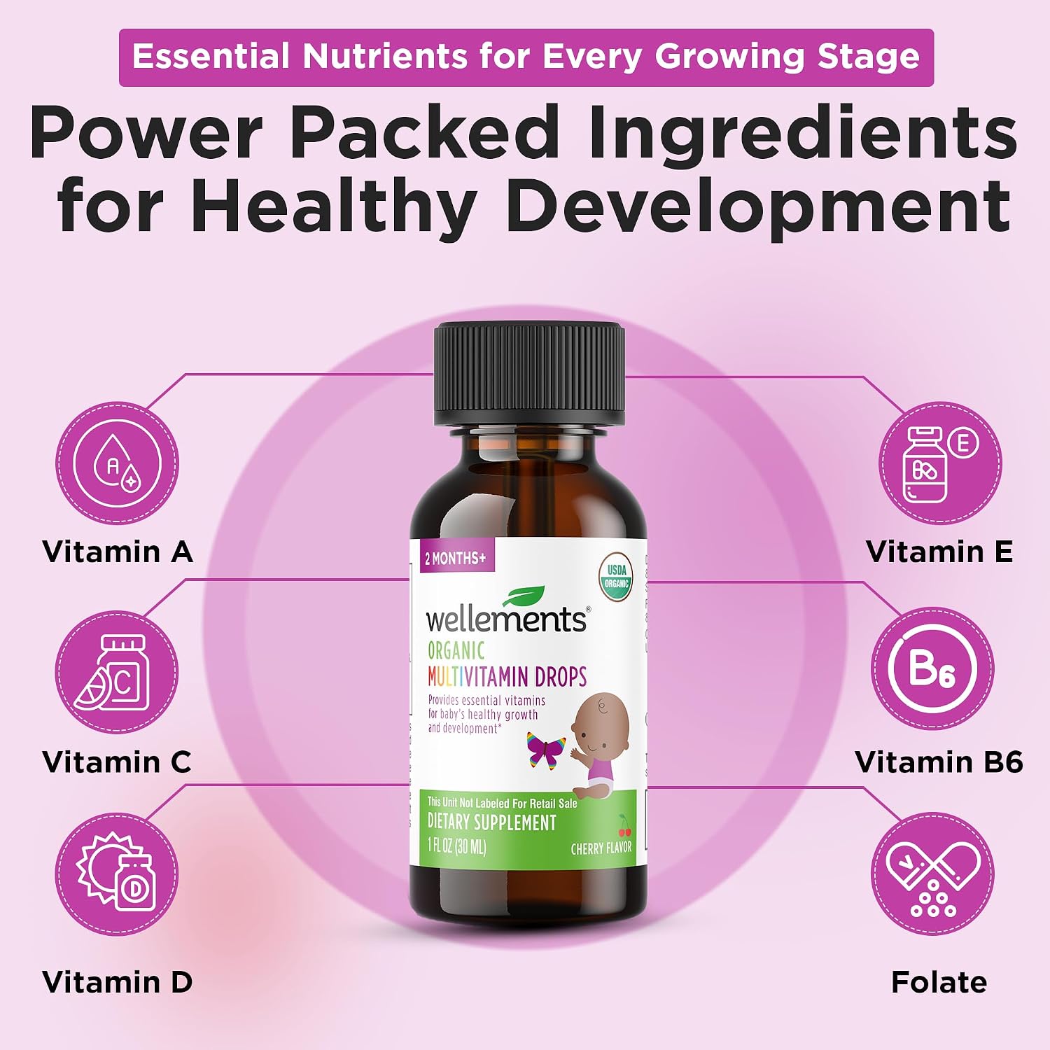 Wellements Organic Baby Multivitamin Drops - Cherry Flavour, 30 ml - görsel 5