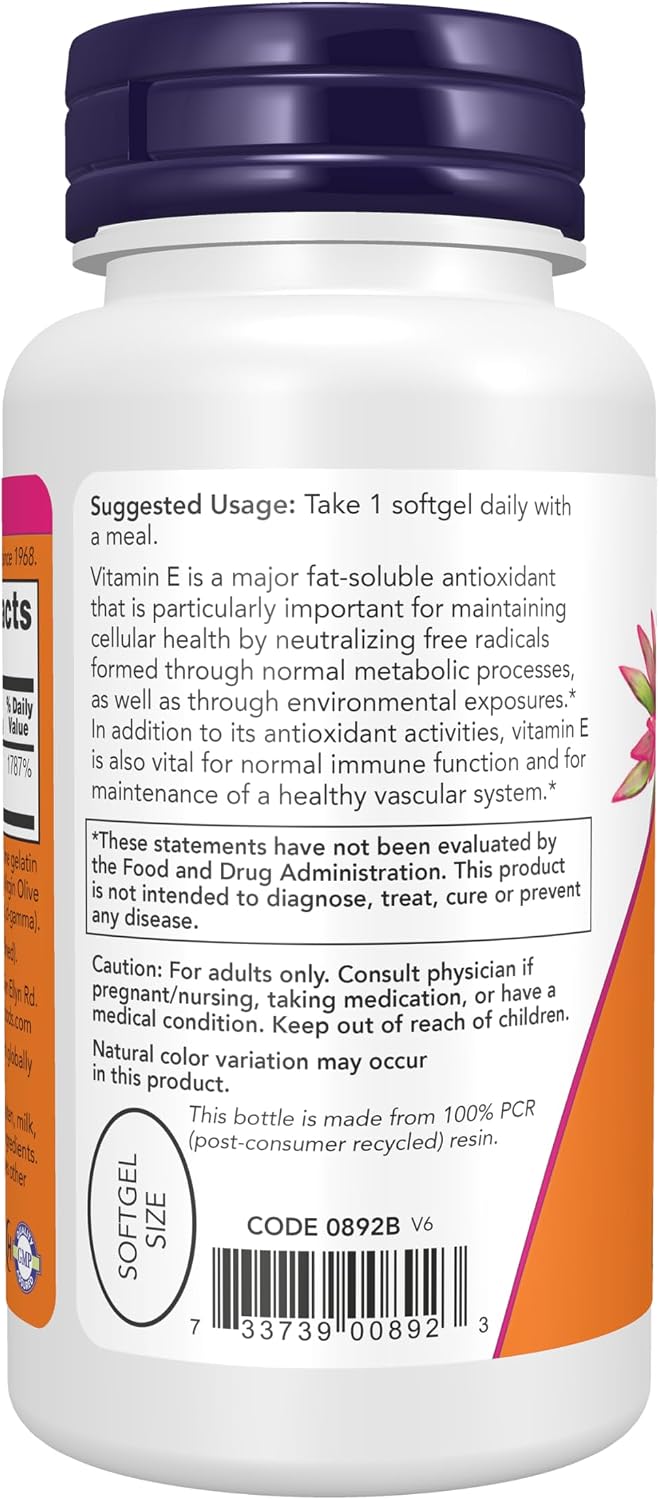 NOW Foods Vitamin E-400 IU Mixed Tocopherols, 100 Softgels - görsel 3
