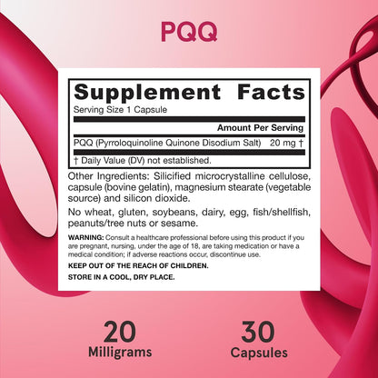 Jarrow Formulae® PQQ 20 mg, Food Supplement, Heart, Brain, and Metabolism Support, 30 Vegetarian Capsules