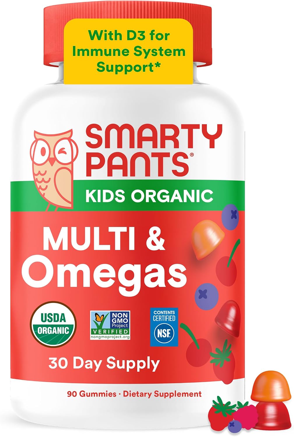 SmartyPants Organic Kids Multivitamin Gummies with Omega 3, Beta Carotene, Vitamins B12, B6, A, K & Zinc – 120 Gummies (30 Day Supply) - görsel 1