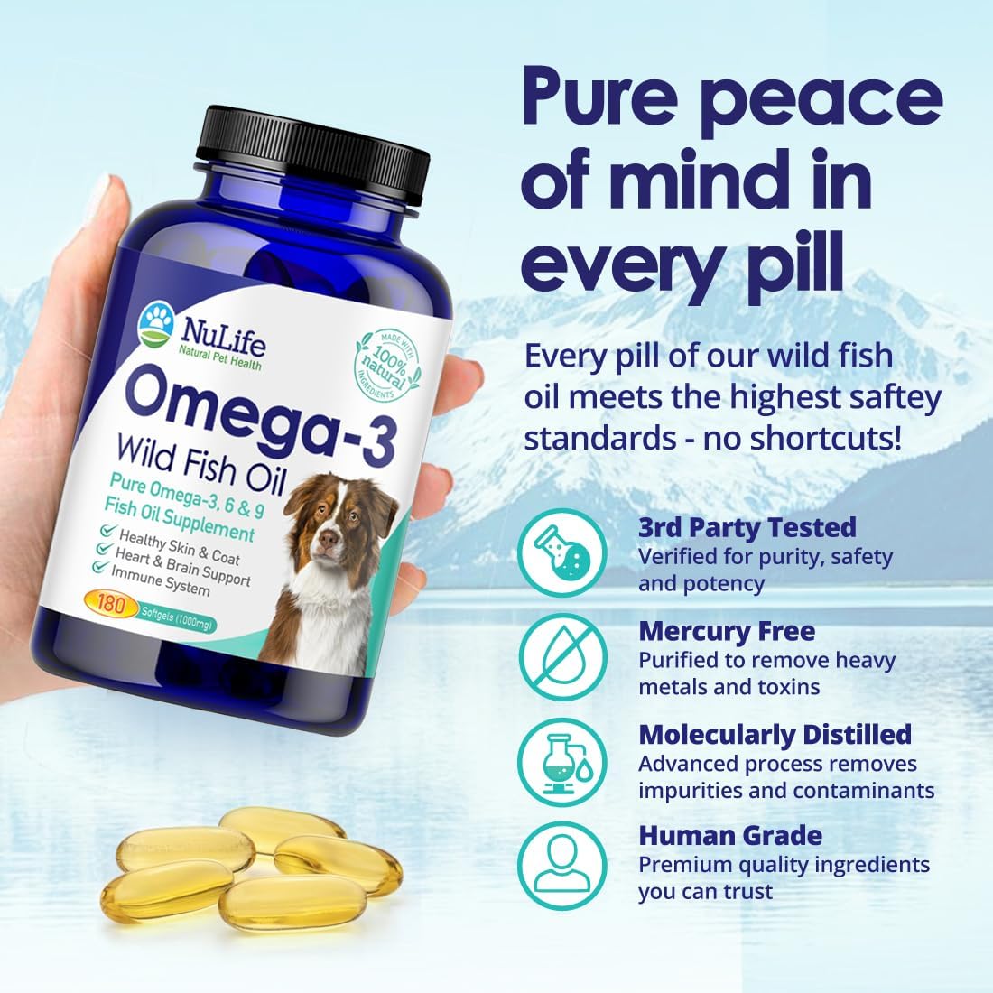 NuLife Natural Pet Health Pure Omega-3 Fish Oil for Dogs, 180 Capsules - görsel 6