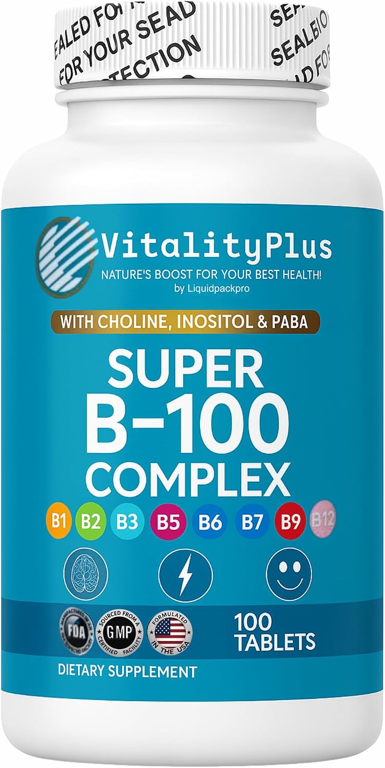 Super B-100 Complex – High Strength B-Vitamins with Choline, Inositol & PABA – 100 Tablets - görsel 1