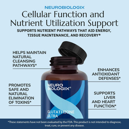 Neurobiologix Glutathione Ultra - L-Glutathione Antioxidant Complex with Vitamin C, A, B2, B6, Zinc, Selenium, Manganese, Taurine & Quercetin, 60 Vegan Capsules