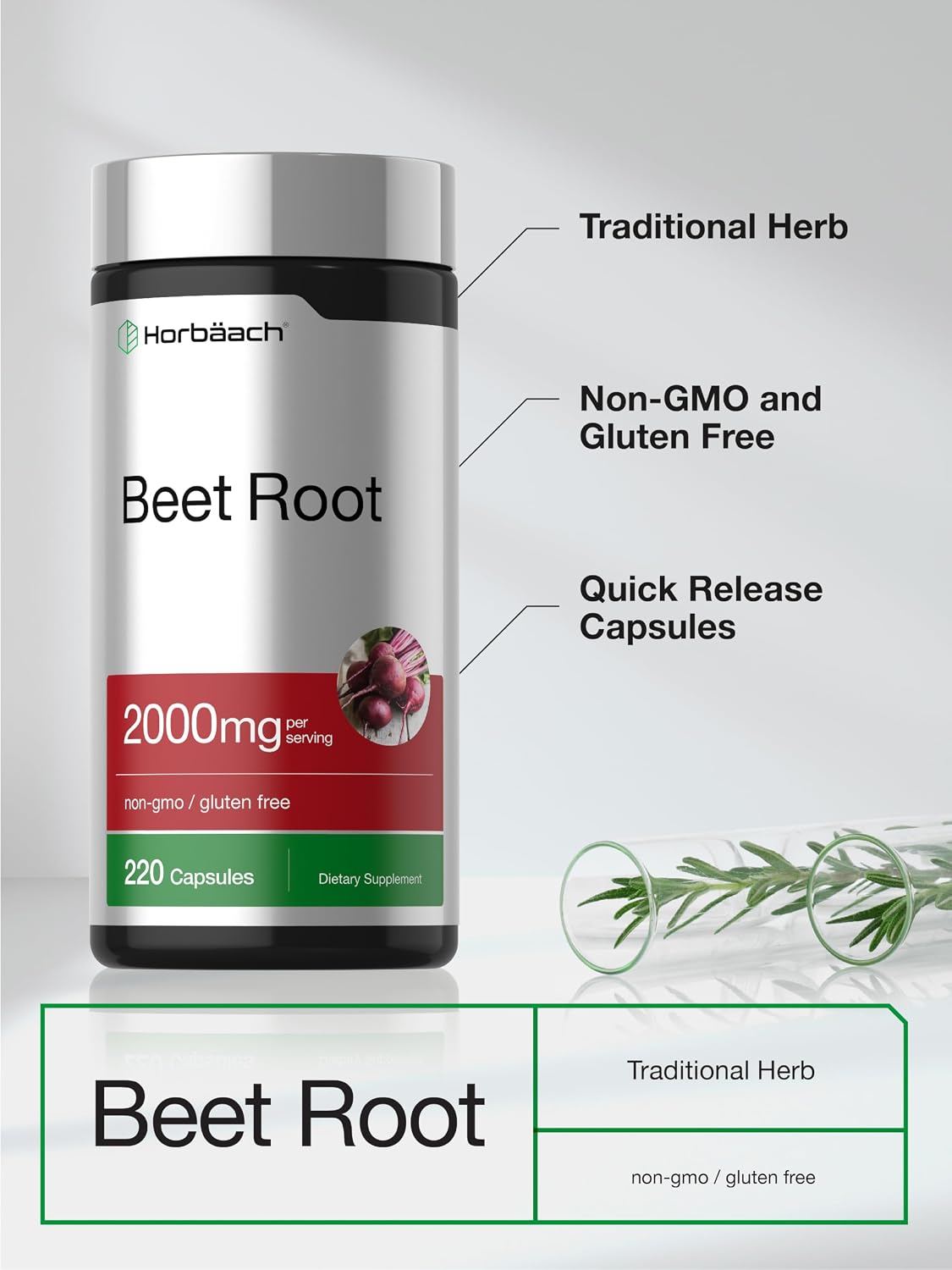 Horbäach Beet Root Powder Capsules | 220 Capsules | Non-GMO & Gluten-free - görsel 4