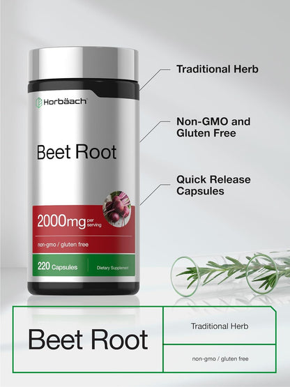 Horbäach Beet Root Powder Capsules | 220 Capsules | Non-GMO & Gluten-free
