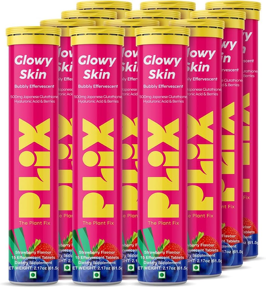 PLIX Glowy Skin Glutathione Effervescent Tablets with Vitamin C, Vitamin E & Hyaluronic Acid – Strawberry Flavour, 15 Tablets - görsel 10