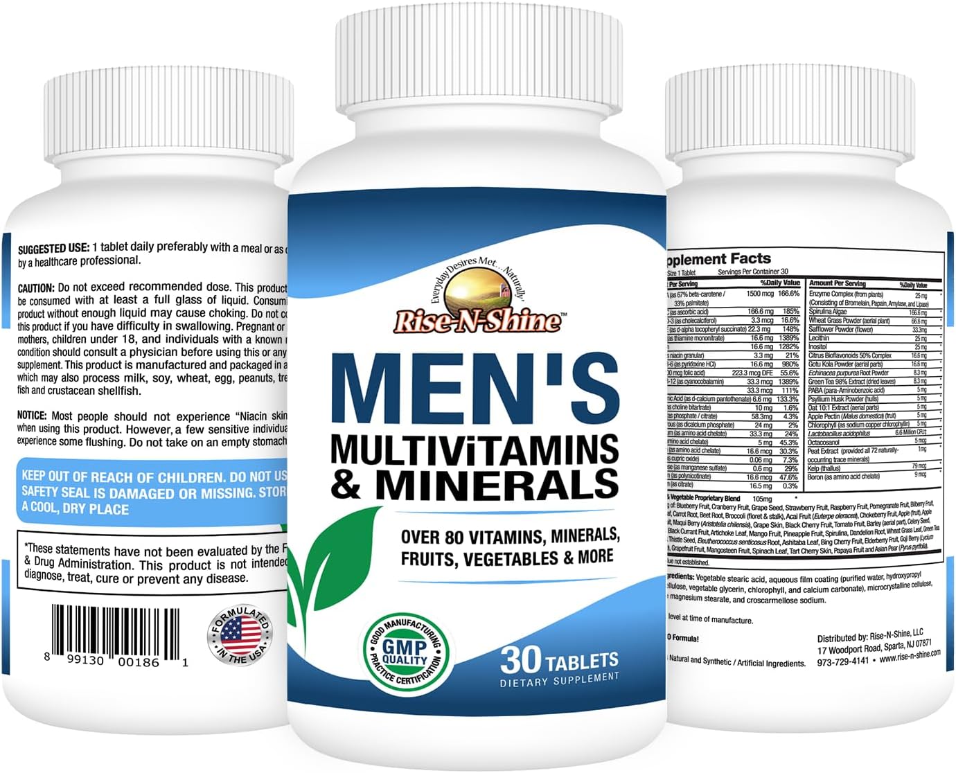 Rise-N-Shine Men's Multivitamins and Minerals with Zinc, Selenium, Calcium, Magnesium and More for Normal Immune Function – Vitamins for Men – 30 Tablets - görsel 2