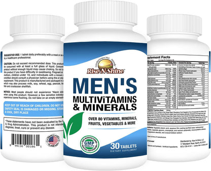 Rise-N-Shine Men's Multivitamins and Minerals with Zinc, Selenium, Calcium, Magnesium and More for Normal Immune Function – Vitamins for Men – 30 Tablets