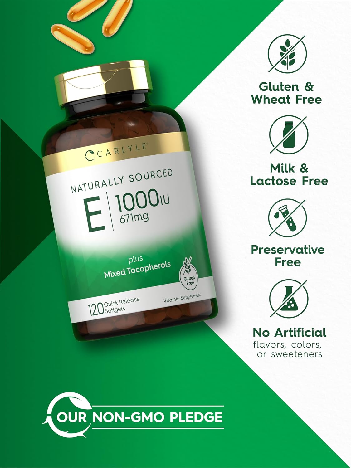 Carlyle Vitamin E 1000 IU Soft gel capsules with Mixed Tocopherols, 120 Count - görsel 5