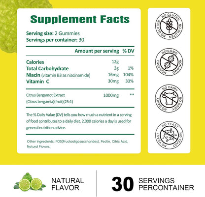 Sugar Free Citrus Bergamot Gummies – All Natural 25:1 Italian Bergamot Extract, Vegan