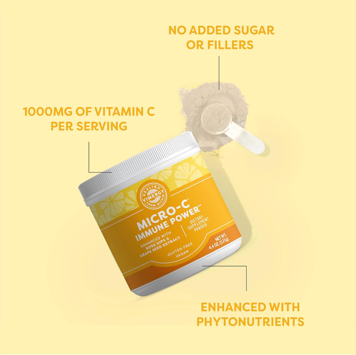 Vimergy Micro-C Immune Support - Vitamin C Powder (125g, 35 Servings) - Gentle Formula with Bamboo Silica and Bioflavonoids - görsel 3