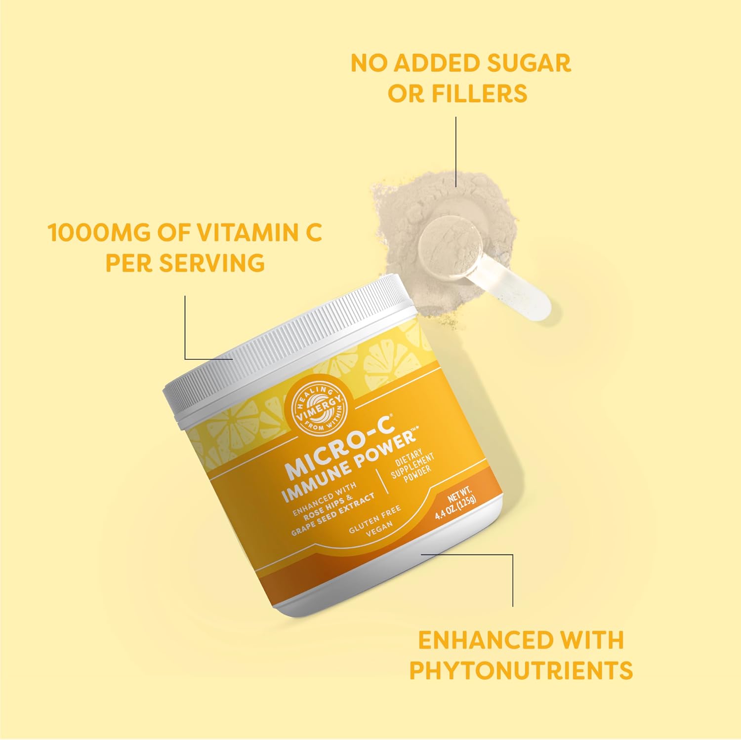 Vimergy Micro-C Immune Support - Vitamin C Powder (125g, 35 Servings) - Gentle Formula with Bamboo Silica and Bioflavonoids - görsel 3