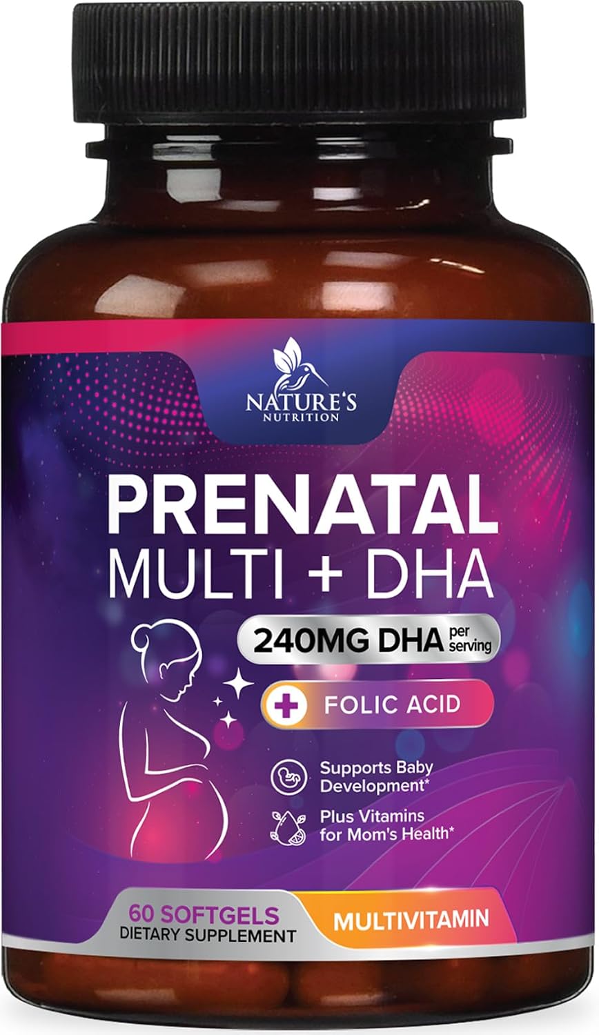 Nature's Nutrition Prenatal Vitamins with Folic Acid and Omega-3 DHA, 60 Softgels – Image 1