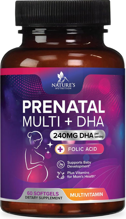 Nature's Nutrition Prenatal Vitamins with Folic Acid and Omega-3 DHA, 60 Softgels – Image 1