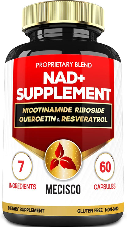 Mecisco NAD+ Supplement with Nicotinamide Riboside with Quercetin, Resveratrol, Turmeric, Rhodiola Rosea, Astragalus – 60 Capsules