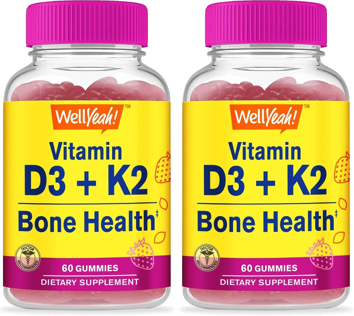 WellYeah Vitamin D3 + K2 Gummies - 1000 IU (25 mcg) D3, 100 mcg K2 (MK-7) - Bone and Muscle Wellness - 60 Gummies - görsel 8