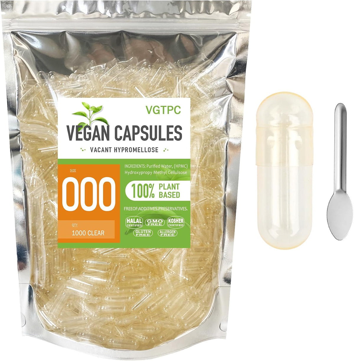 Size 000 Empty Vegetarian Capsules (1000 Count) - Vegan Clear Capsules for DIY Supplement Filling - görsel 1