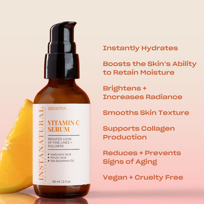 InstaNatural Vitamin C Face Serum with Hyaluronic Acid and Ferulic Acid - 60 ml