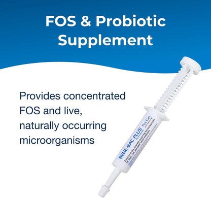 PetAg Bene-Bac Plus Pet Gel - 15 g Syringe - FOS and Probiotics for Dogs, Cats, Exotic and Wildlife Mammals