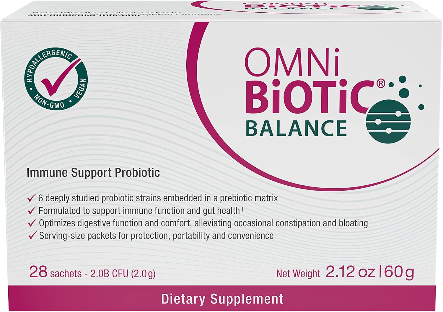 OMNi BiOTiC Balance Probiotic Immune Support – Bifidobacterium & Lactobacillus – Hypoallergenic – Immune Support Supplement for Men and Women – Non-GMO (28 Daily Sachets) - görsel 2