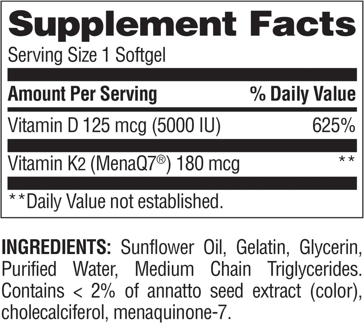 Nature's Wonder Vitamin K2 + D3 with MenaQ7 for Cardiovascular, Brain, Bone and Muscle Health, 120 Soft gel capsules, 120 Day Supply - görsel 6