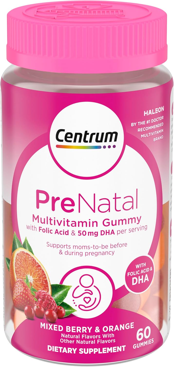 Centrum Prenatal Multivitamin Gummies with DHA and Folic Acid, Mixed Berry and Orange - 60 Count - görsel 1