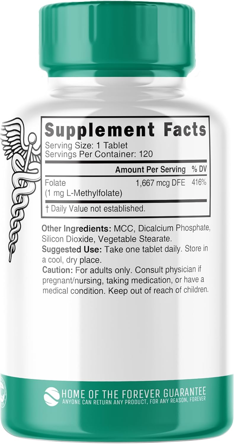 Nutri 5-MTHF L-Methylfolate 1 mg, 120 Vegan Tablets - görsel 2