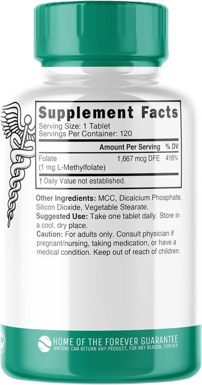 Nutri 5-MTHF L-Methylfolate 1 mg, 120 Vegan Tablets