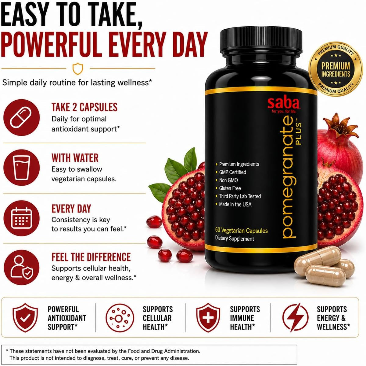 Saba Pomegranate Plus™ - Premium Healthy Ageing Support with AstaReal® Astaxanthin & Pomegranate Extract - 60 Capsules - görsel 4