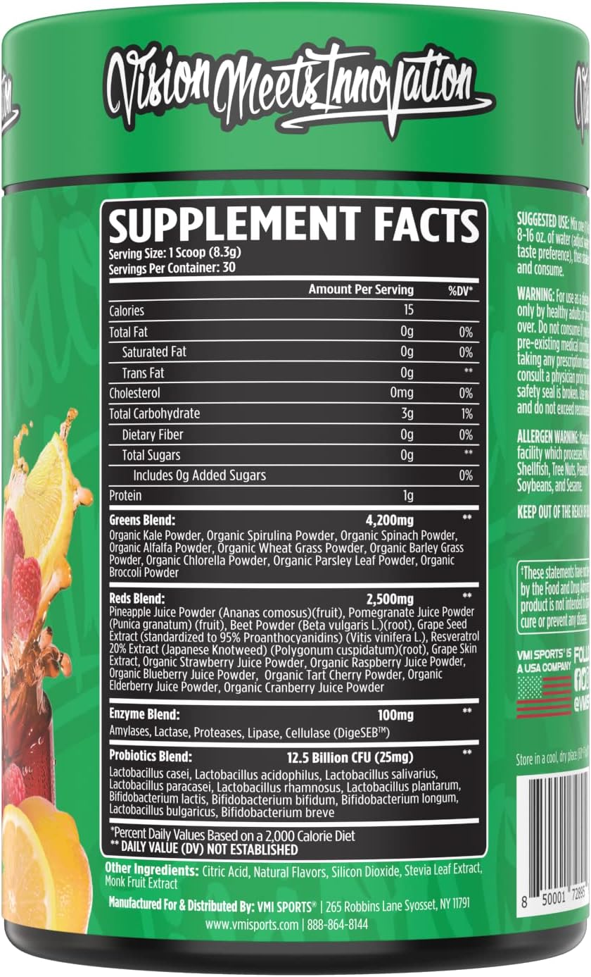 VMI Sports Greens + Reds Advanced Superfood - Immunity & Gut Health with Enzymes & Probiotics, 30 Servings (Raspberry Lemonade) - görsel 5