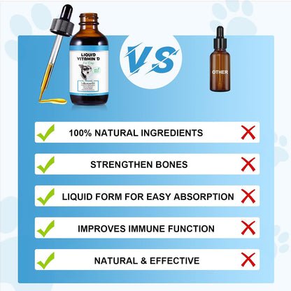 Vitamin D for Dogs, Liquid Vitamin D Drops, Dog Vitamins D Drops Promote Calcium Absorption, Supports Immune System, Hip & Joint Health, and Dental Health, Dog Multivitamin Supplements