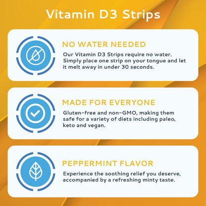 Calmour Vitamin D3 Strips 100 Pack | 2000 IU Oral Dissolvable Strips | Peppermint Flavour