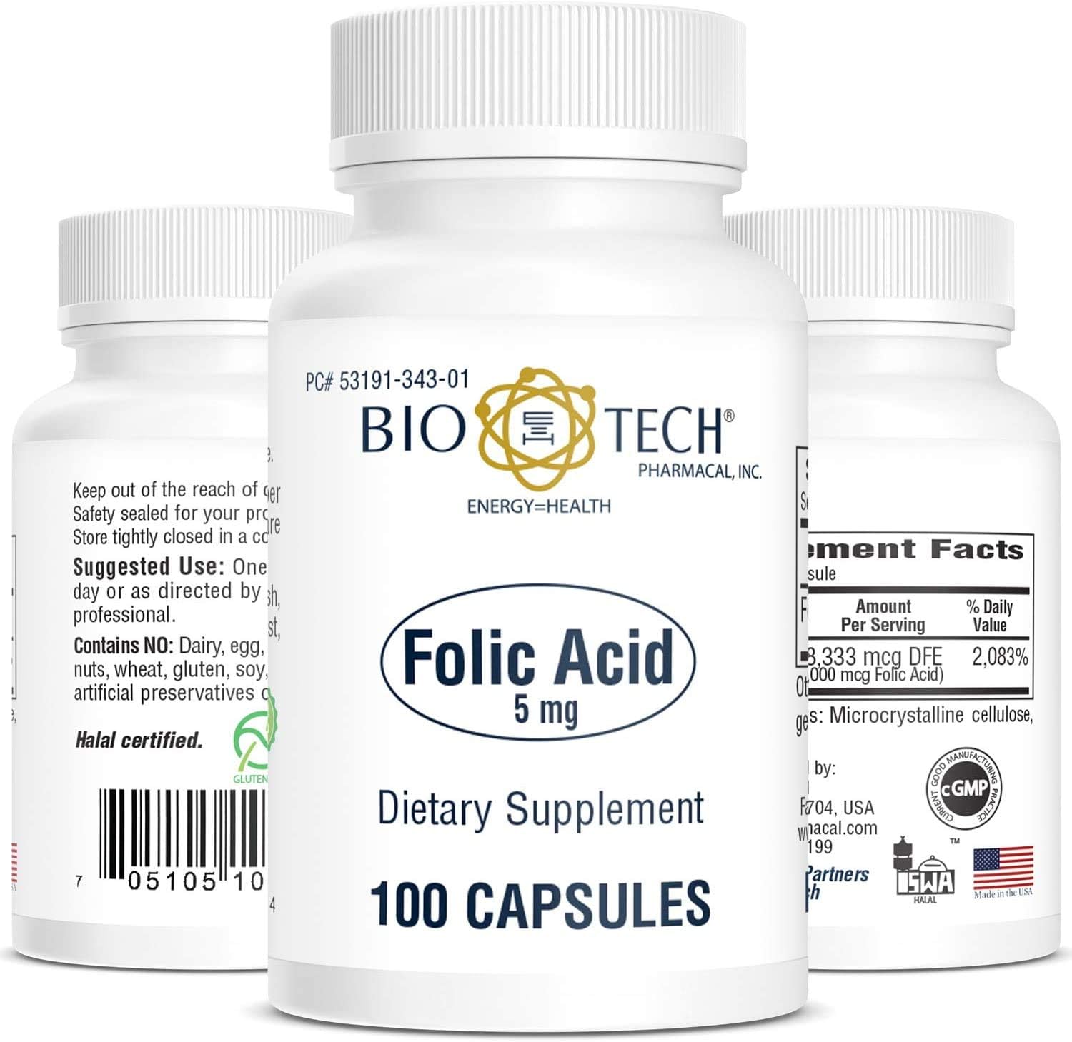 Folic Acid 5mg - BioTech Pharmacal - 100 Capsules - Pack of 2 - görsel 2
