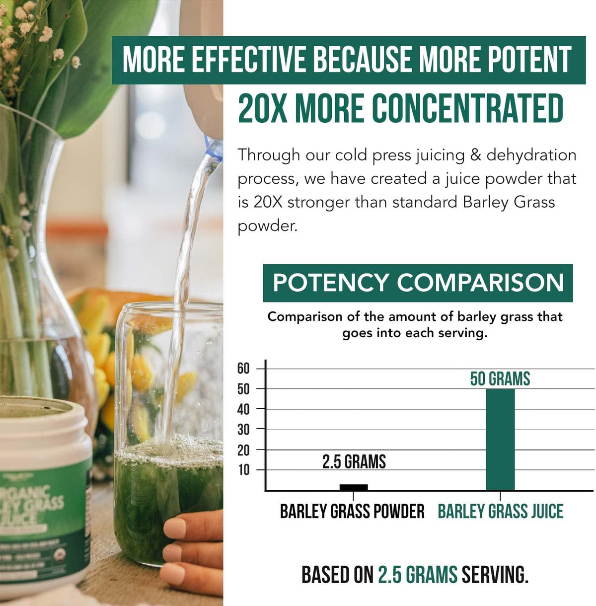 Organic Barley Grass Juice Powder - Grown in Volcanic Soil of Utah - Raw & BioActive Form, Cold-Pressed then CO2 Dried – Gluten-free, GMO free, Vegan - 150 g - görsel 5
