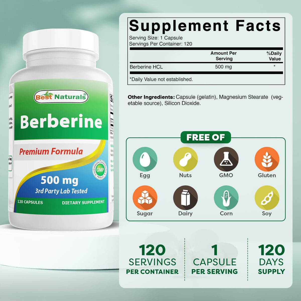 Best Naturals Berberine 500 mg Capsules – Cardiovascular and Immune Support - görsel 2