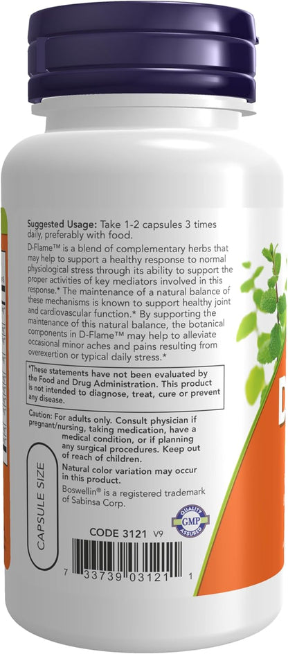 NOW Foods D-Flame, Herbal Blend for Overexertion Support, 90 Veg Capsules
