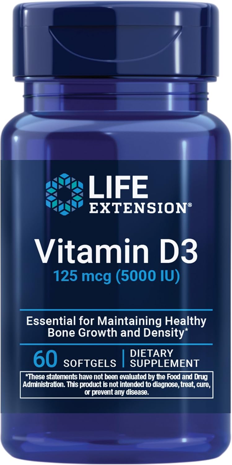 Life Extension Vitamin D3 125 mcg (5000 IU) - Bone Health & Immune Support - 60 Softgels - görsel 1
