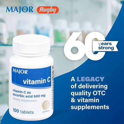 MAJOR Vitamin C-500 mg Ascorbic Acid – Vitamin C Tablets – Food Supplement – 100 Tablets (1 Pack)