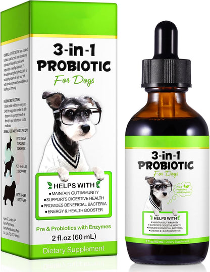 Liquid Dog Probiotic, Natural 3 in 1 Probiotic for Dogs, Digestive Support, Gut Health – 60ml