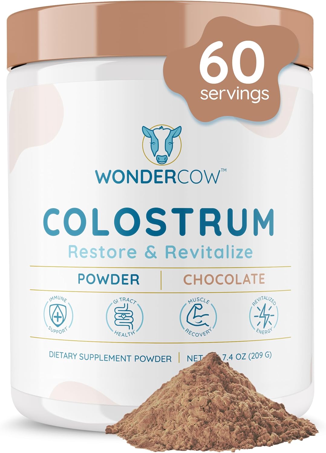 WONDERCOW Colostrum Supplement Powder – Whole Bovine Colostrum, Chocolate, 60 Servings - görsel 1
