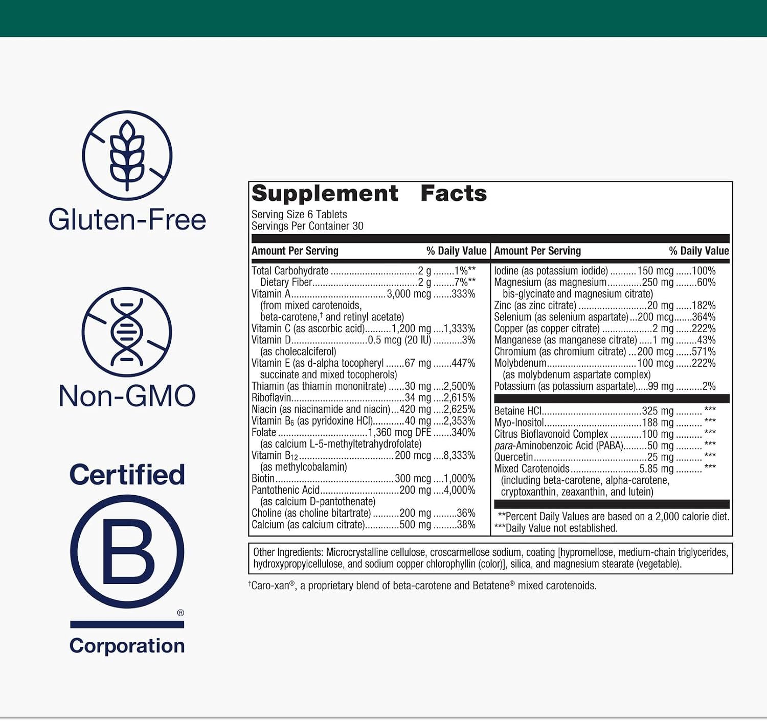 Metagenics Multigenics Multivitamin – Daily Multivitamin with Beta-Carotene, Folic Acid, Calcium, Magnesium & Vitamin B12 – Contributes to Normal Bone, Heart, Immune & Cellular Health* – Non-GMO, Gluten-Free – 180 Tablets - görsel 4