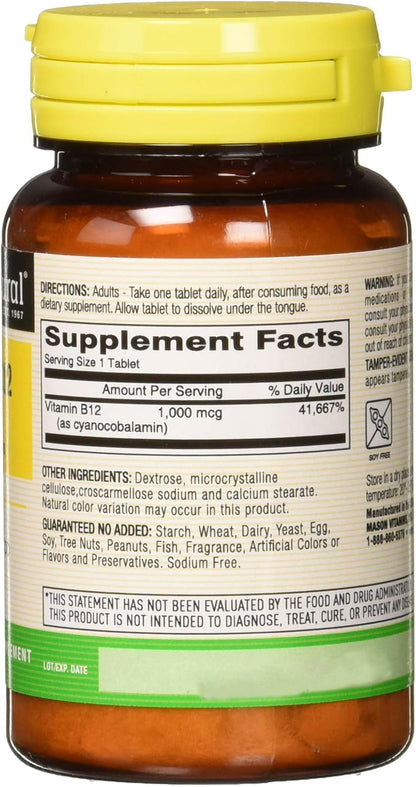 Mason Natural Vitamin B-12 1000mcg Sublingual Tablets, 100 Tablets