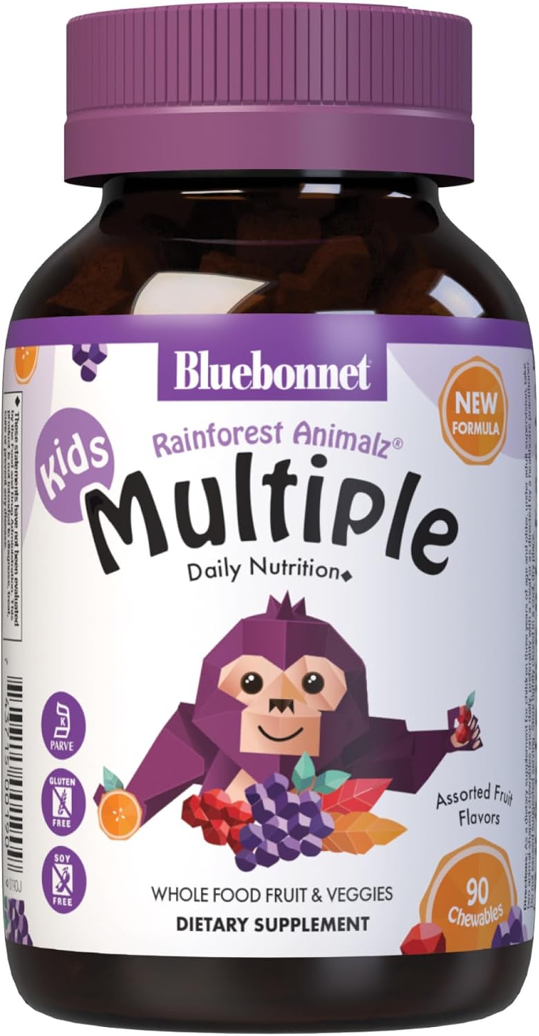 Bluebonnet Nutrition Rainforest Animalz Wholefood Based Multiple Chewable Tablets, Children's Multivitamin & Mineral, 90 Count - görsel 1