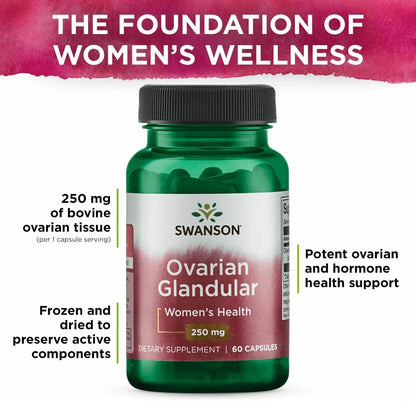 Swanson Ovarian Glandular – Natural Supplement for Women's Glandular Health & Balance Support – Sourced from Premium Bovine Tissue to Support Wellbeing – (60 Capsules, 250mg Each) (4 Pack)