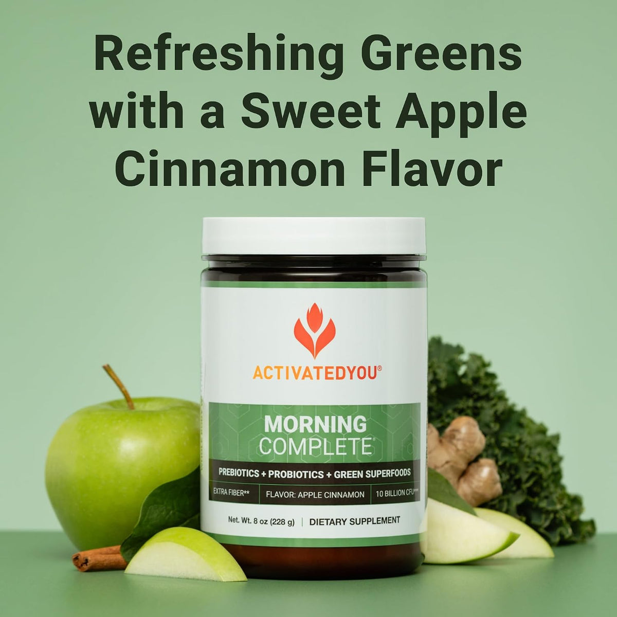 ACTIVATEDYOU Morning Complete Daily Wellness Greens Superfood Drink Mix – Apple Cinnamon, 30 Servings – Image 2